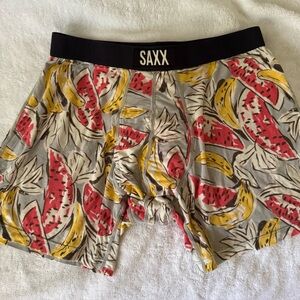 Saxx Ultra Boxer Brief, Soft with Fly, 5" inseam size medium watermelon bananas